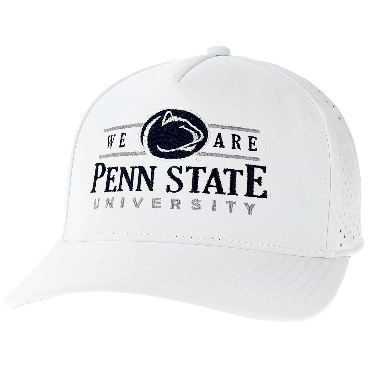 white cut above hat with embroidered We Are Penn State University